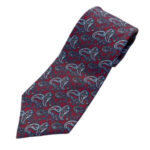 Vintage Christian Dior‎ Silk Tie Mens Paisley Repp Maroon Blue Skinny 3 1/8 USA